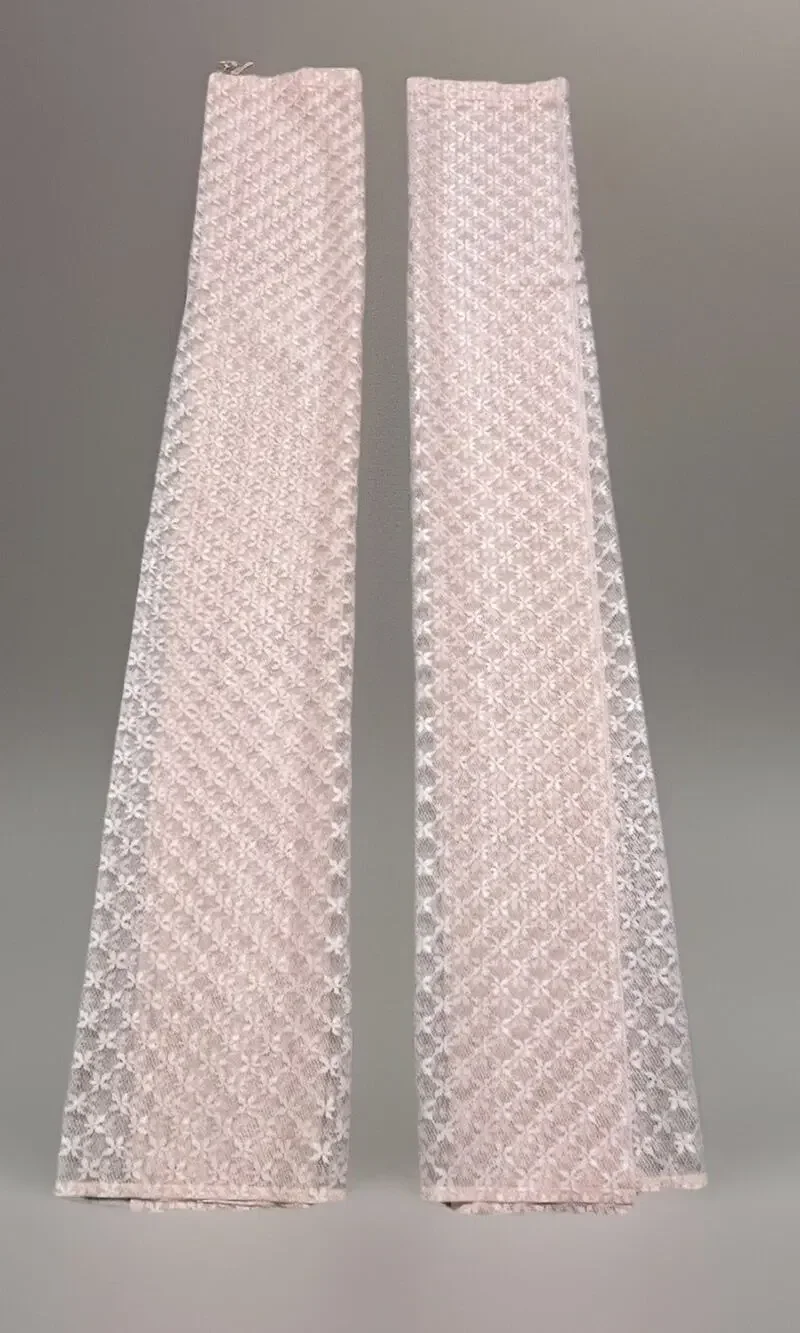 Vintage 70s Peach Embroidered Floral Sheer Lace Curtain Panels Light Orange 2pc